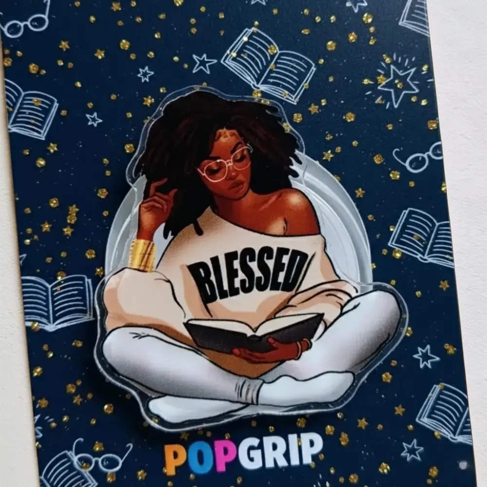 Blessed Kindle Grip, Melanin Girl With Book Phone Grip, Cute  Girl Reading Book Art Design, Gift For Book Lover, Gift For Her