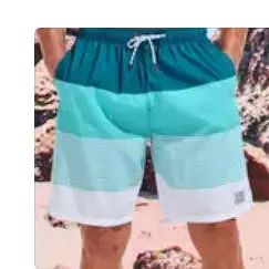 Men's Striped Print Boxer Brief Swim Trunks, Casual Comfy Breathable Swim Shorts for Summer Outdoor, Activewear, Men's Swimwear for Beach Vacation, Clothing, Summer Swim Bottoms, Drawstring Swim Bottom, Swimming Trunks, Swimtrunks