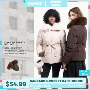 PUFFIT WarmCore Premium Elegant Fur-Collar Puffer Detachable Fur Collar Waist-Defining Slim Fit Puffer Jacket Matching Gloves Available Detachable Button Design Elegant Look Combines Warmth And Beauty — Perfect For Winter Elegance SpringStatements