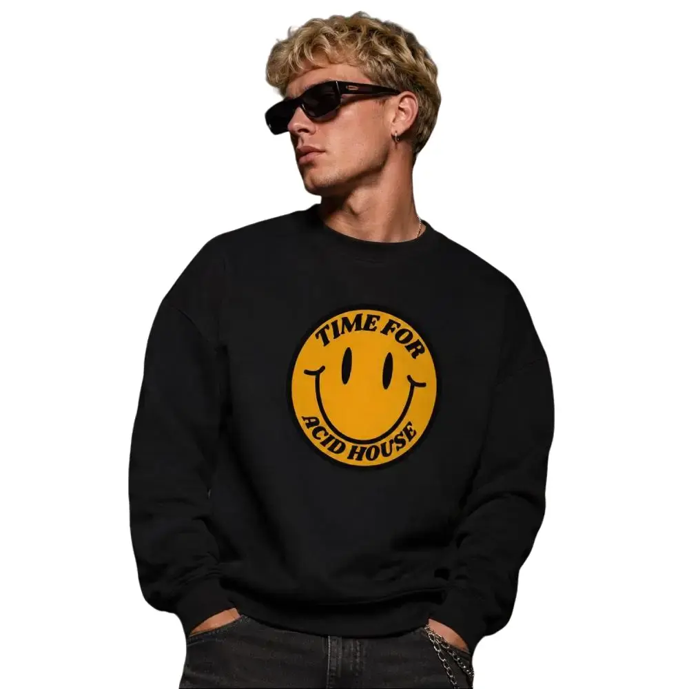 Acid House Smiley Face Sweatshirt 90s Rave Techno Festival Graphic Crewneck Unisex