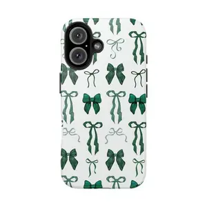 Coquette Emerald Bow Phone Case, Xmas Gifts, Holiday Aesthetic Phone Cases Phone Cover Hard Case Tough 2-piece Phone Case | Phone Case Suitable for IPhone