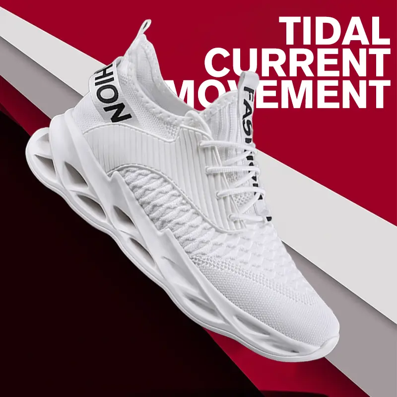 Men's Workout Sneakers - Lace-Up Closed-Toe, Breathable Mesh Upper, Soft EVA Sole, Non-Slip Blade Design, for Running & Athletic Training, Versatile Running, Breathable Mesh Material, Comfortable, Casual, Laces
