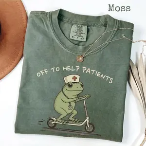 Comfort Colors® Frog Off To Help Patients Nurse T-Shirt, Vintage Funny Nursing Meme Graphic Tee, Retro Frog Humor Medical Shirt, Nurse Life Chaos Graphic T-Shirt, Classic Healthcare Humor Tee