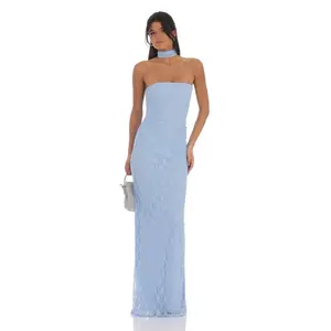 Scarf Lace Maxi Dress in Sky Blue