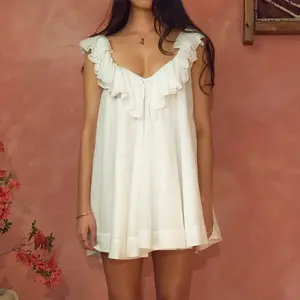 Women’s Ruffled Trim Babydoll Dress – Loose Fit, V-Neck, Sleeveless, Open Back, A-Line Mini Dress for Summer Outdoor Parties and Clubs