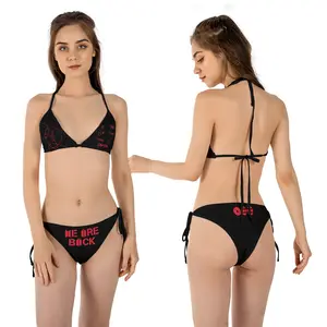 Black Triangle Bikini Set, K-Pop Inspired Fan Swimwear, Trendy Two-Piece Swimsuit