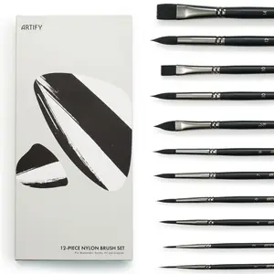 12 PCS Watercolor Paint Brushes Synthetic Nylon Brushes Includes Round, Flat, Cat's Tongue for Watercolor, Acrylic, Gouache