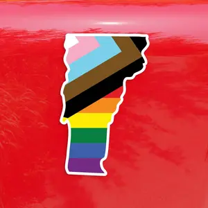 Vermont State Shape Progress Pride Flag LGBTQ POC Transgender Flag - Vibrant Color Vinyl Decal Sticker