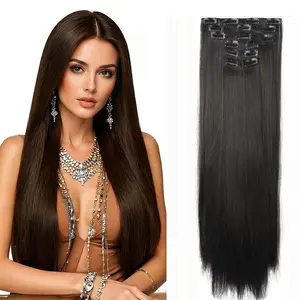 Straight Clip in Hair Extension 22 Inch 6PCS Long Straight Hairpieces for Women Thick Synthetic Fiber Double Weft Hairpiece Full Head for Daily