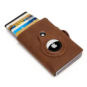 Airtag Men's Wallet - Metal Aluminum Box Case, Rfid Anti-theft Swipe Credit Card Holder, Genuine Leather Short Zipper Coin Purse