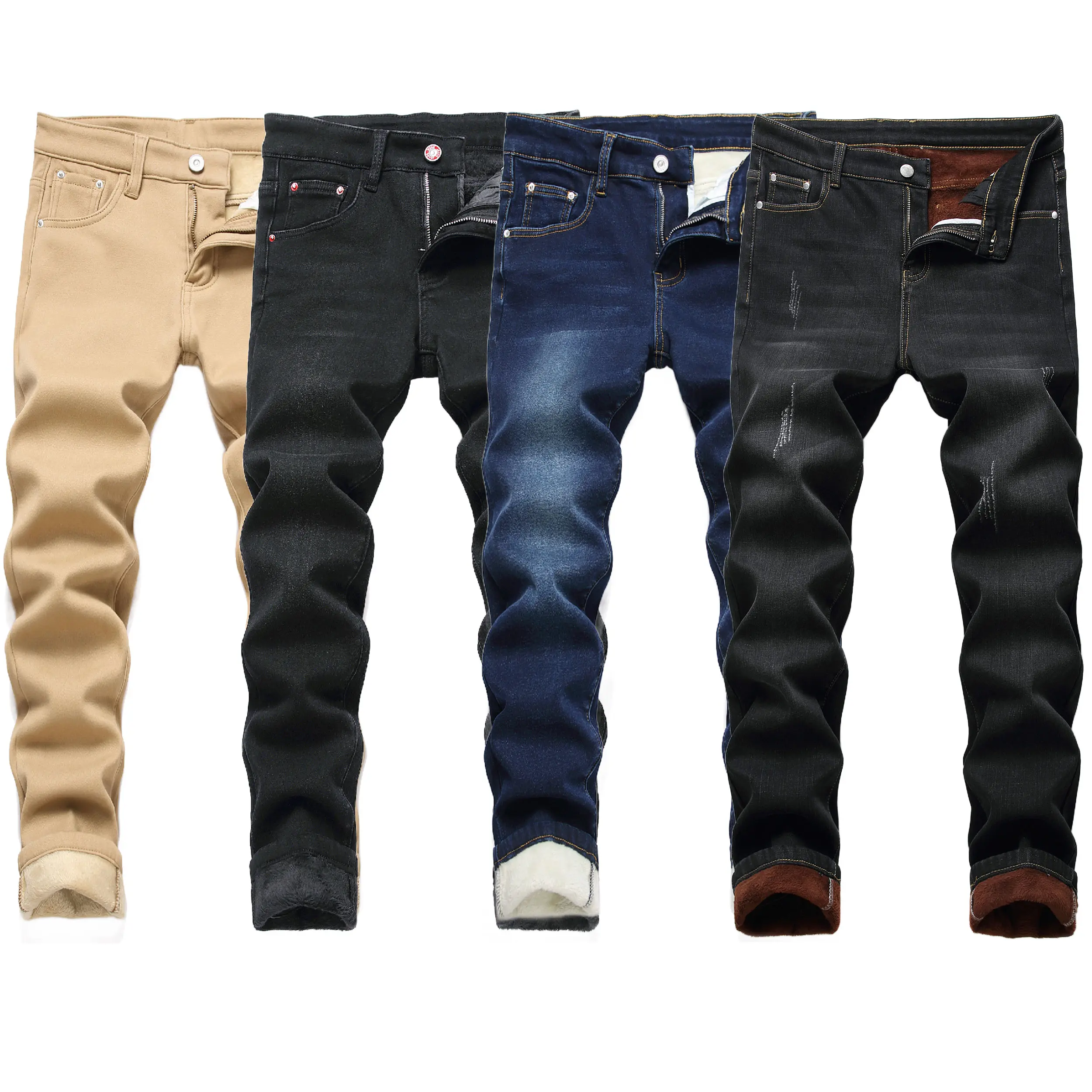 Boys' Thermal Fleece-Lined Skinny Fit Denim Jeans, Kids' Jeans with Pockets, Clothes, Inside, Smooth, Party, Zipper, Straight Fit, Modest, Holiday, Outside Activities, Jeans Bottom, Mid Waist