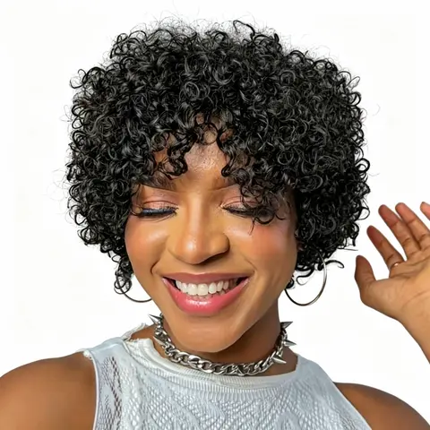 GIESWY 6in Kinky Curly Afro Glueless Bob Wig for Black Women, Beginner-Friendly with Bangs, 150% Density Brazilian Blended Hair, Adjustable, Wigs on Sale 50% Off on Hot Price for Casual Daily Use