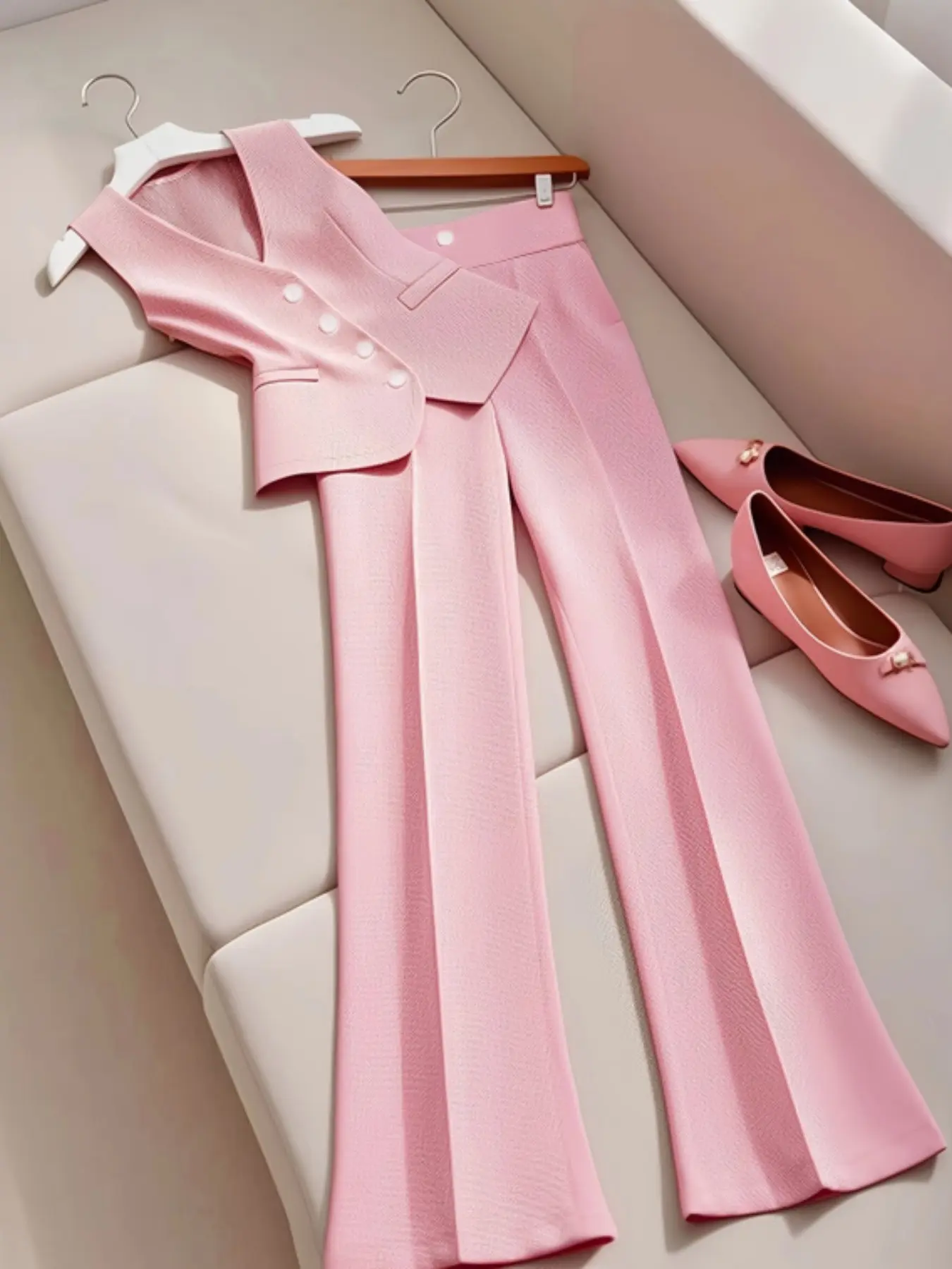 Women's Sleeveless Vest Suit Set, High-Waisted Flared Pants Two-Piece, Elegant Chic Office Wear, Party Dress, Fall Fashion, Outfit, Work Office Suit