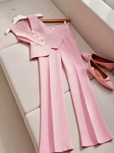 Women's Sleeveless Vest Suit Set, High-Waisted Flared Pants Two-Piece, Elegant Chic Office Wear, Party Dress, Fall Fashion, Outfit