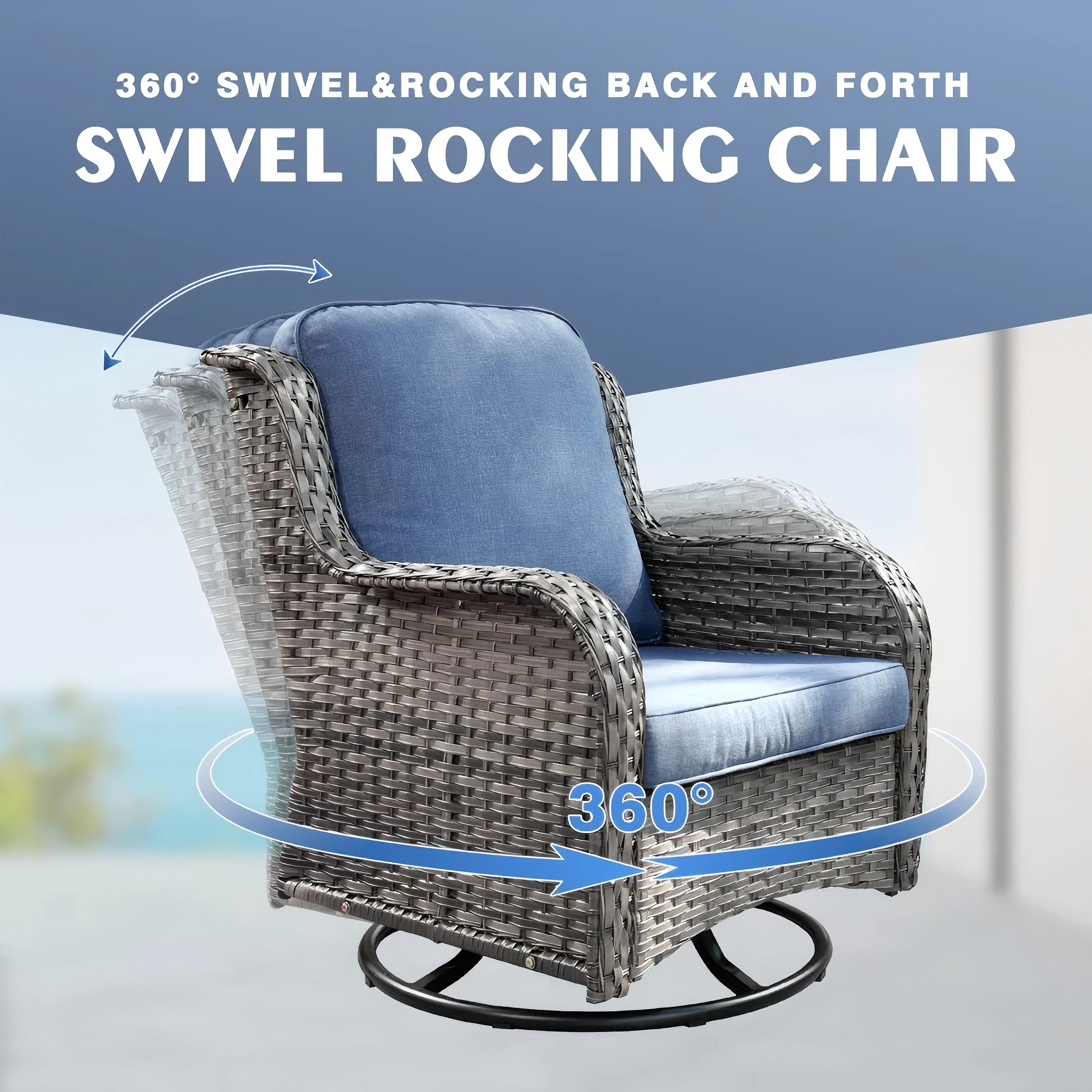 OVIOS Kenard 6-Piece Outdoor Patio Furniture Set with 30" Propane Fire Pit Table & Rocking Chairs, Wicker Conversation Sofa Set with Cushions for Backyard Patio Porch Deck Garden Outdoor Seating OVIOS Kenard 6-Piece Outdoor Patio Furniture Set with 30" Propane Fire Pit Table & Rocking Chairs, Wicker Conversation Sofa Set with Cushions for Backyard Patio Porch Deck Garden Outdoor Seating