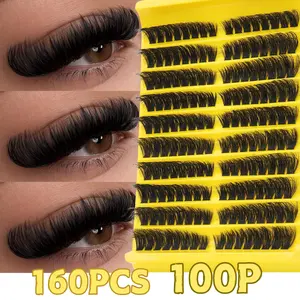 10-18mm Curl D DIY 160pcs Cluster Lashes 100D 3D Extensions Fluffy False Eyelashes Faux Mink Hair Makeup Tool Resuable, Fluffy Eyelash Clusters, Lengthening Cluster Lashes