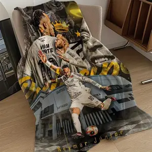1pc Neymar Soccer Poster Print Flannel Blanket - Ultra-Soft All-Season Throw with Neymar Action Shots,  Gifts - Birthday Present for Soccer Fans, Soccer Room Decor