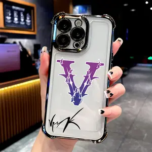 Stylish Letter V-V-VRUNKS Mobile Phone Case for iPhone 16 15 14 13 12 11 Pro Max X XR XSMAX 8 7 Plus Anti-Fall Transparent Soft Back Cover