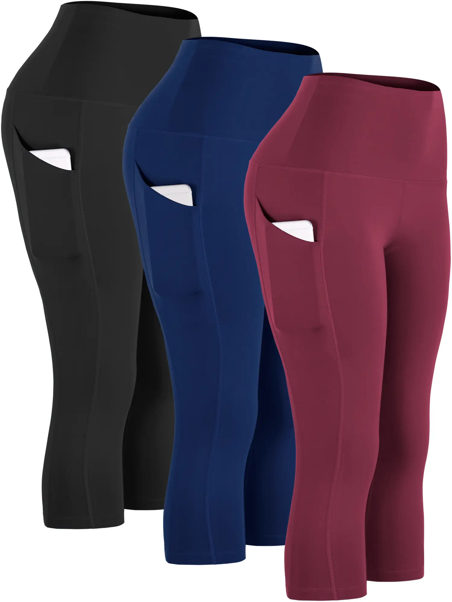 CADMUS 3 Pack Womens High Waist Workout Legging Capris for Yoga w Side Pockets