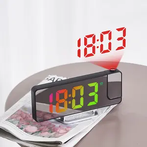 7.9" LED Mirror Digital Projection Alarm Clock - 180° Rotatable Projector, RGB Night Light, USB-C Port, Auto Dimming, Modern Desk Clock for Bedroom Decor (Colorful)