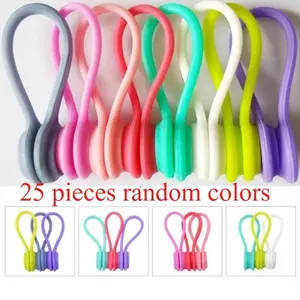 25-Pack Magnetic Cable Ties, Silicone Wrapped Strong Magnetic Twist Ties, Ideal for Camping Gear Cords, Home and Desk Cable Organization
