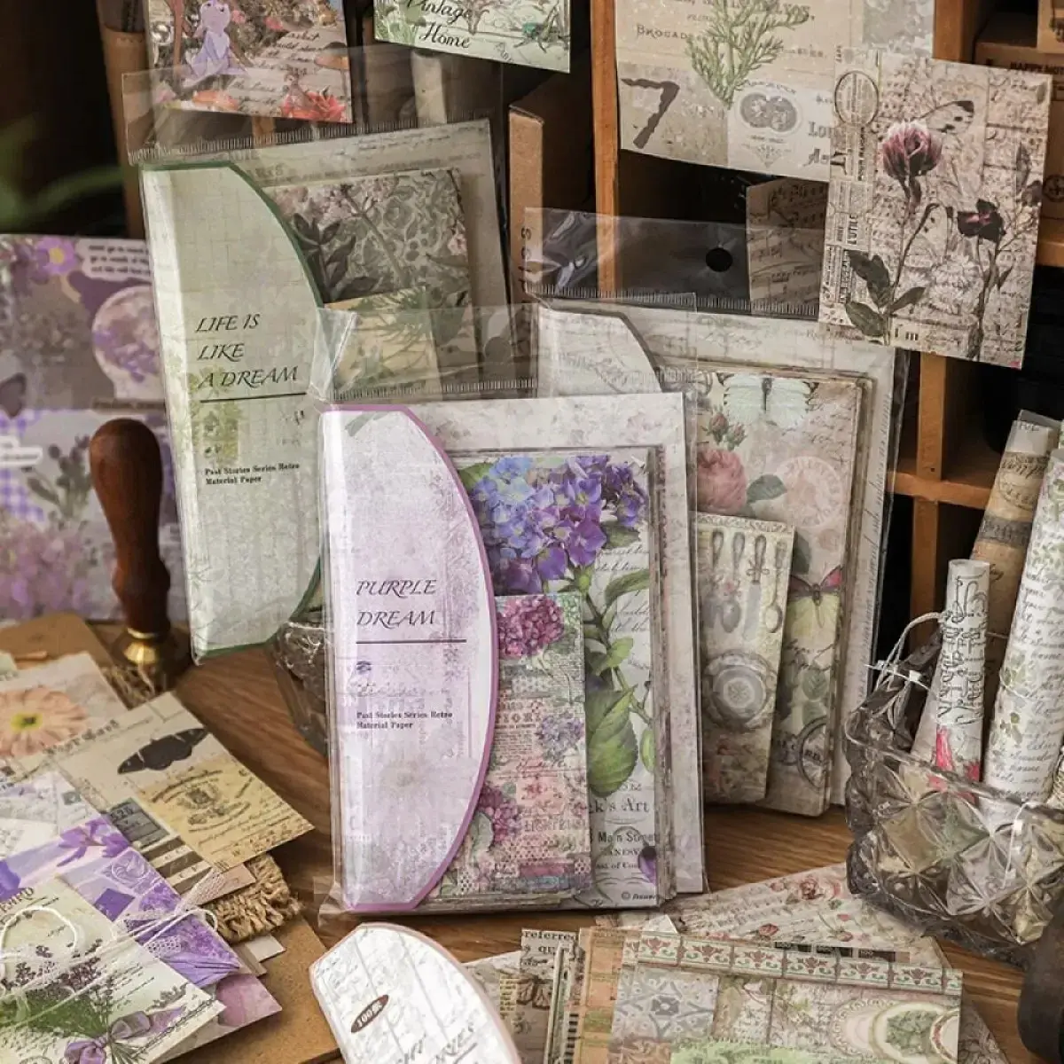 Vintage Plant-Based Pattern Paper (4-Packs, 400 Sheets Total, 4 Styles 100 Sheets Per Pack) - High Volume, Tearable Colorful Flower Patterns, Durability, Quality Material, Gift Wrapping, DIY Scrapbook Supplies