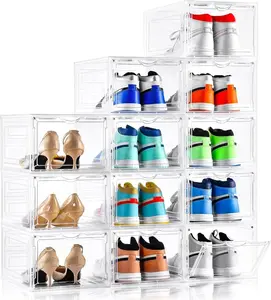 Upgraded X-Large Shoe Organizer,Shoe Storage Organizer,12 Pack,Shoe Box Clear Plastic Stackable,Drop Front Shoe Box with Clear Door, Shoe Containers For Sneaker Display,Fit up to US Size12