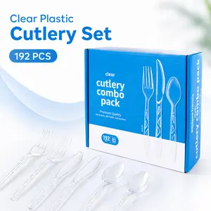 Disposable Clear Plastic Cutlery Set, 192 Count Premium Quality Strong Forks, Spoons and Knives Combo Pack for Parties, Weddings, Catering, Picnics, Office Lunches and Everyday Meals