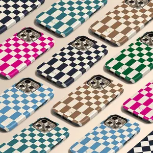 Custom Initials Retro Checkerboard iPhone 17 Air Case, Checkers Squares & iPhone Case Compatible with iPhone 15 16 14 17 Pro Max 13 12 11 XR AIR XS Plus Cute Soft Silicone Drop Protection Rugged and Durable