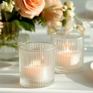 12 Pack Glass Votive Candle Holders – Clear, 2.5" Ribbed Tealight Cups for Tabletop Lighting