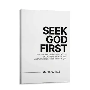 Matthew 6:33 Bible Verse Wall Art – Seek God First Christian Home Decor, Inspirational Poster