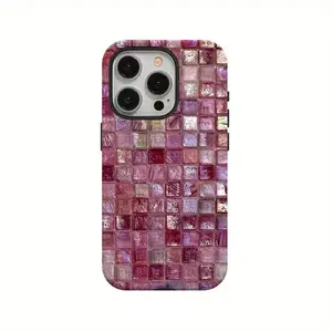 Pink Purple Square Diamond Pattern Collage Pattern Bumper Phone Case with Durable, Shock Absorbent, Shockproof, Stylish Design Compatible for Iphone 11, 12, 13, 14, 15 and 16, 17 Pro Max and Pro Plus Series A creatively designed new phone case