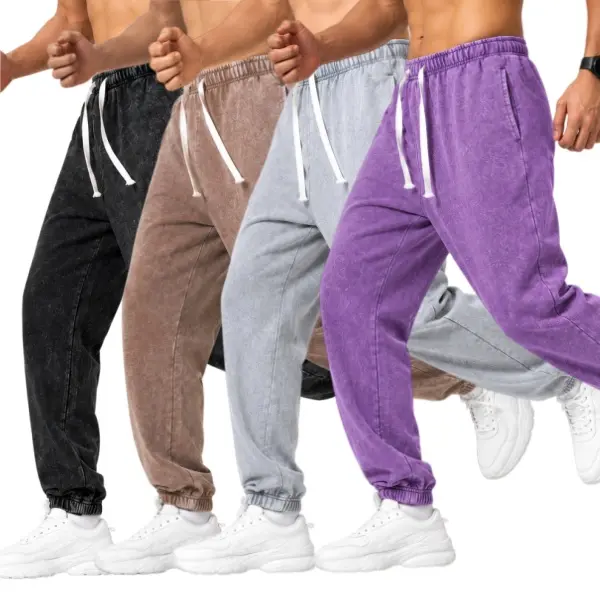 Men’s Vintage Acid Wash French Terry Jogger Sweatpants, Relaxed Fit Cuffed Joggers with Adjustable Drawstring Elastic Waist and Side Pockets for Streetwear, Lounge, Travel & Everyday Wear