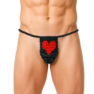 Edible Candy Underwear Flavored G string Thong for Men Reinforced String Design One Size Fits All (Black Red Heart)