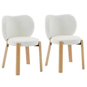 Garvee Comfortable Plush Makeup Chair with Decorative Design, Soft Plush Fabric, Ideal for Home Office, Bedroom, or Dressing Room, White, Set of 2