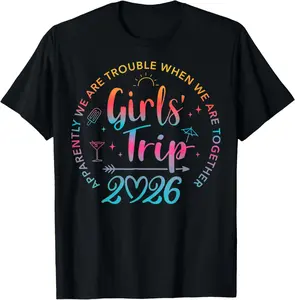 100% Cotton Tie Dye Girls Trip 2026 Trouble When We are Together T-Shirt