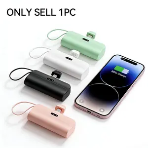Portable 5000mah Power Bank, Capsule Design Pocket Charger, LED Battery Display, Type-C Interface, Small Emergency Backup for iPhone & Android, External Battery Pack