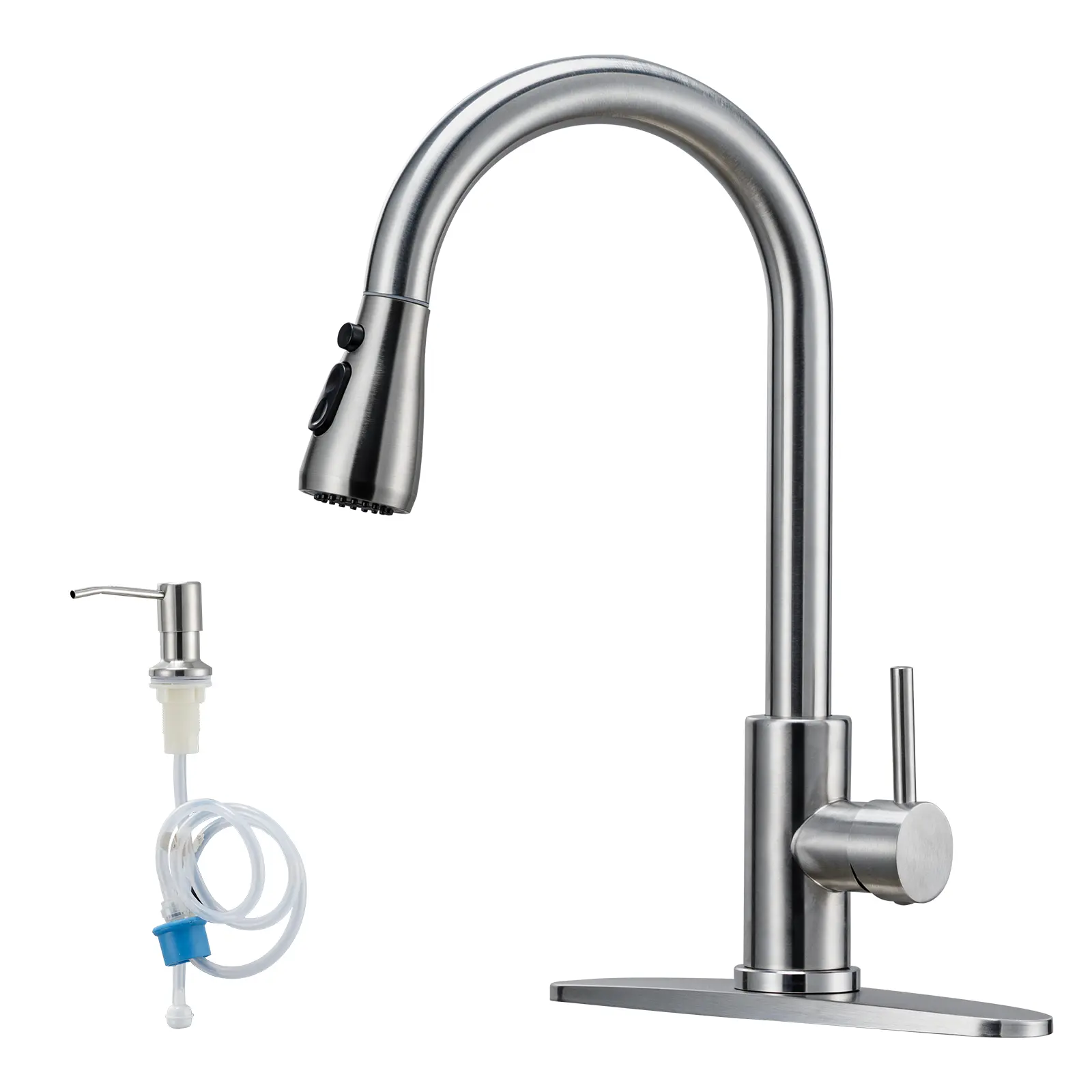 Single-handle, high-arc brushed nickel pull-down kitchen faucet; with soap dispenser, single-layer stainless steel kitchen sink faucet with pull-down nozzle; suitable for laundry rooms, RVs, and bars. Matte Black Bathroom Sink Faucet