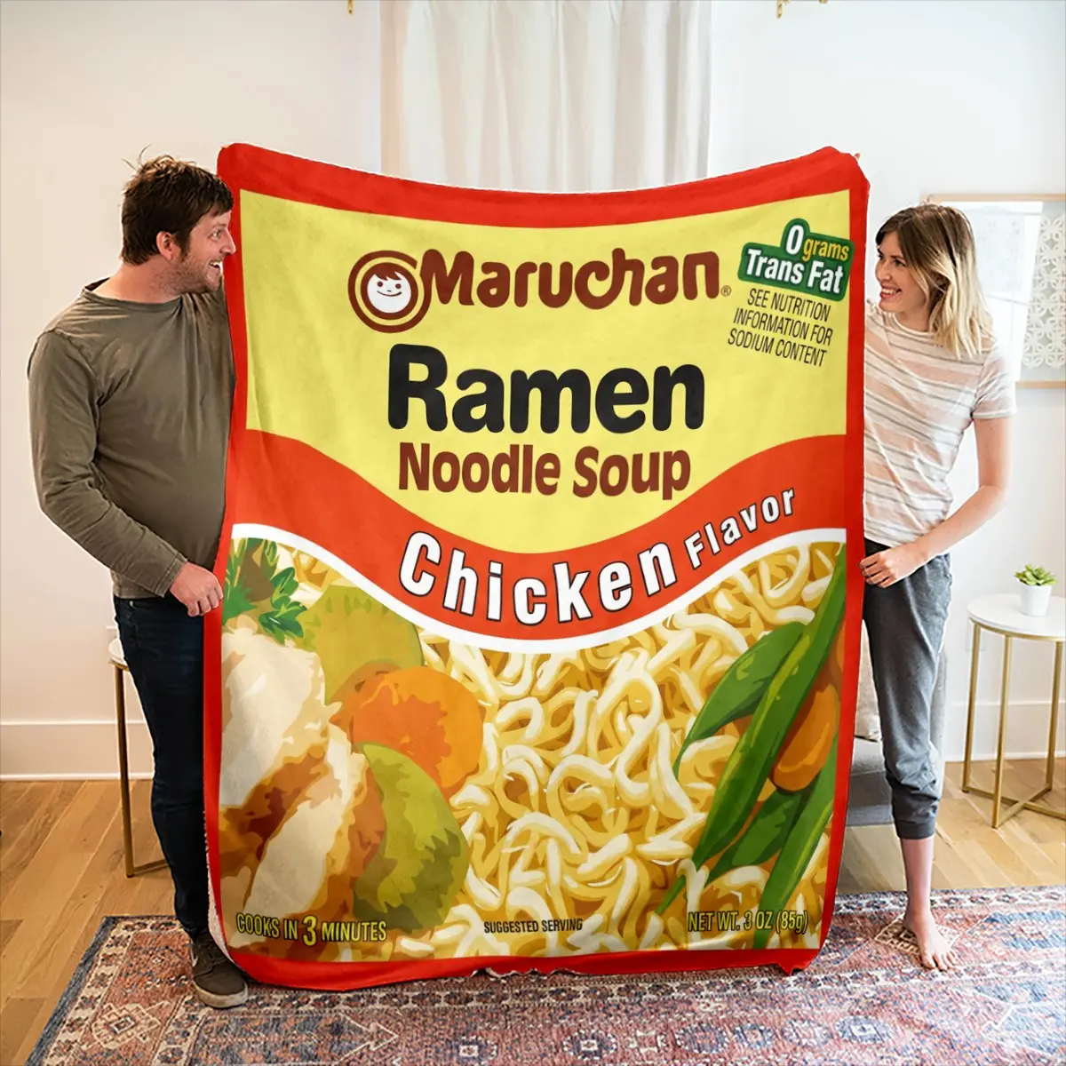 Maruchan Chicken Flavor Ramen Soup Pattern Blanket, Ultra Soft Flannel Wool Blanket, Cozy Polyester Knit, Perfect for Camping, Office Naps, Dorms, Gifts