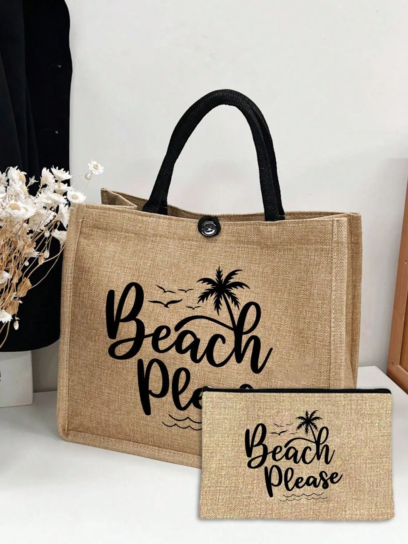 Linen Beach Letter Handbag, Tote Handbag, Tote Bags, Personalized Bridesmaid Gift Bag, Travel Storage Bag, Large Capacity Makeup Bag, Perfect for Weddings, Birthdays, Holidays