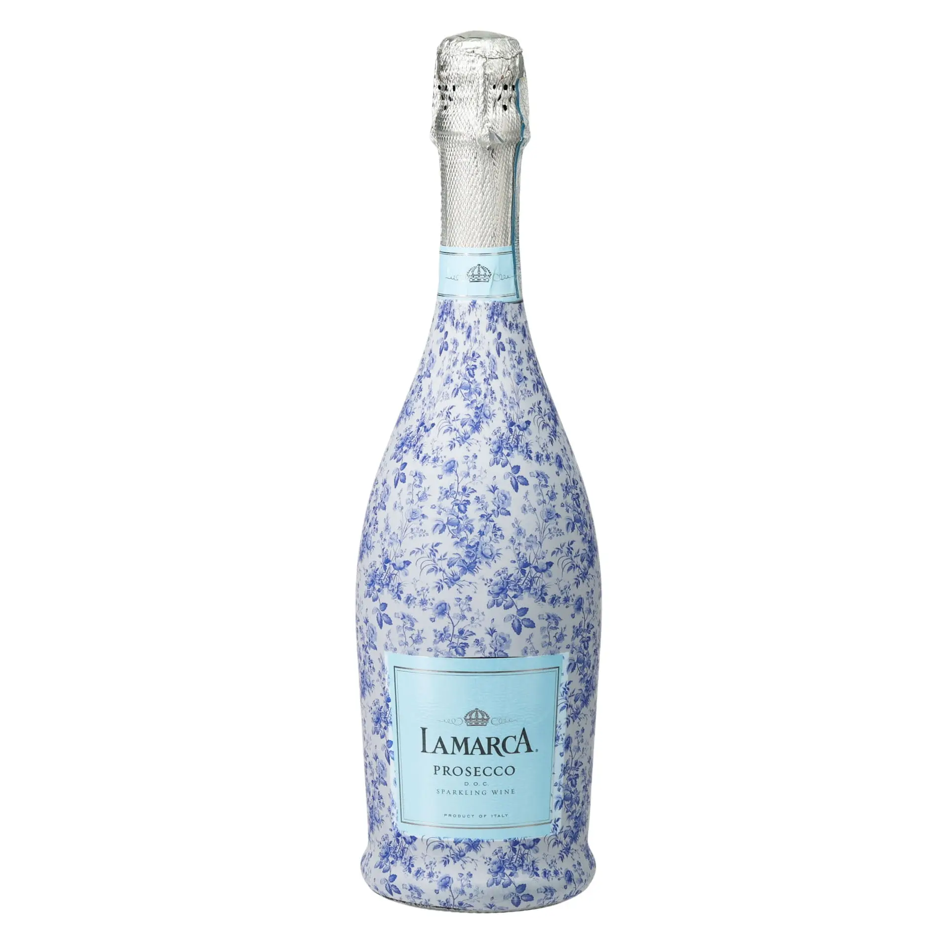 Grandmillennial Blue Floral Prosecco Bottle Wrap