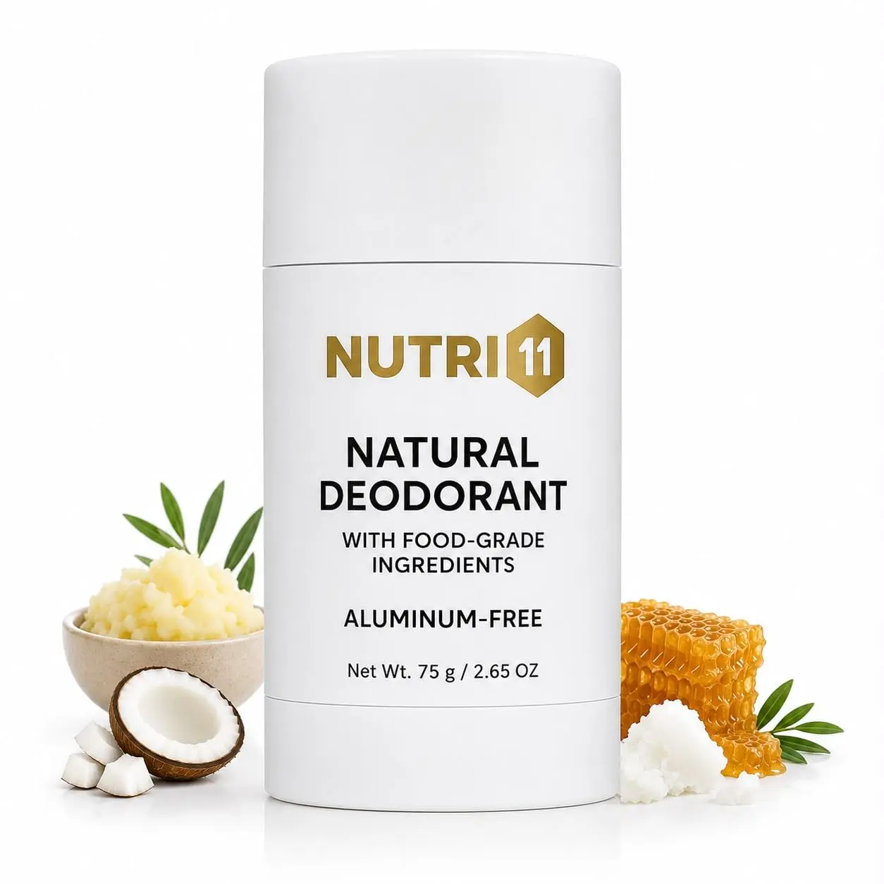 Nutri 11 Clean Aluminum-Free Natural Deodorant Bottle - Anti-Odour Body Care for Sensitive Skin Adults, with Baking Soda, Shea Butter, Lavender, Virgin Coconut Oil, Vegetarian Daily Cosmetic for Women & Men, Arrowroot, Aluminum Free Deodorants