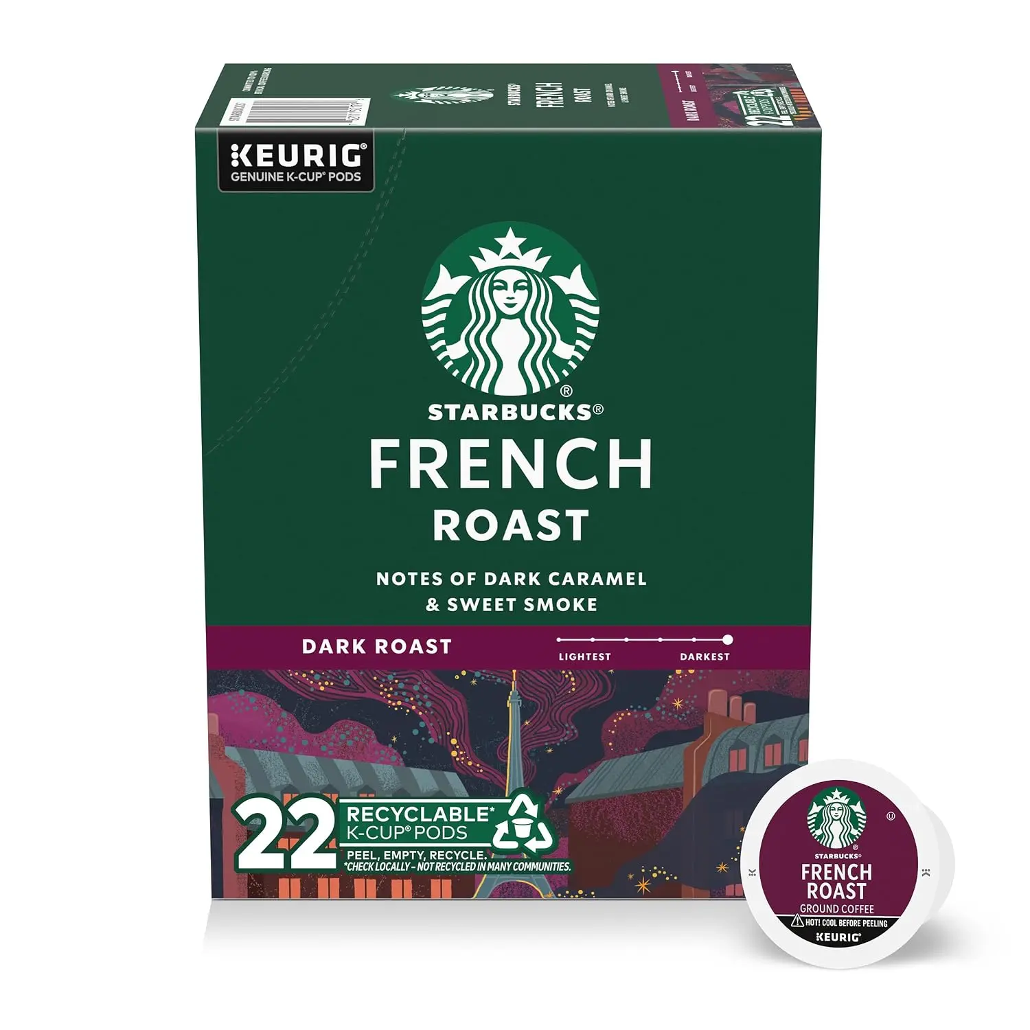 Starbucks K-Cup Coffee Pods, French Roast, 22 Count | 100% Arabica K-Cup pods for Keurig brewers; French Roast dark roast; 1 box, 22 pods