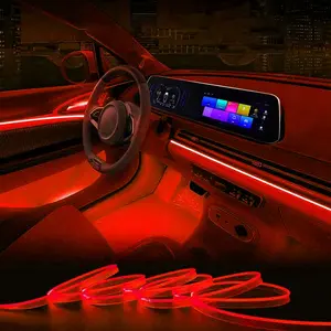 5M Red-Color Car Interior Led Strip Lights Rgbic EL Wires Flexible Ambient Lighting Fiber Optics USB Neon Light Automotive Decoration Dashboard