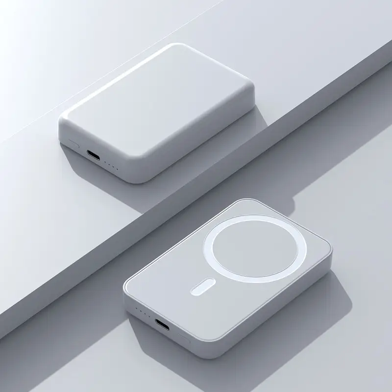 Magnetic Power Bank for Apple Watch, iWatch, AirPods, and iPhone. External auxiliary battery pack with quick wireless charging for mobile devices.