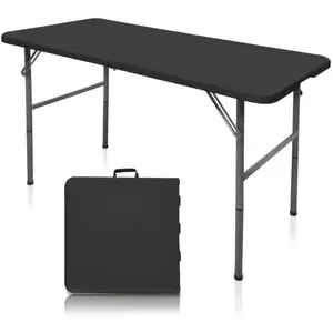 Folding Table,4ft Indoor Outdoor Heavy Duty Portable Folding Square Plastic Dining Table w/Handle (Balck)
