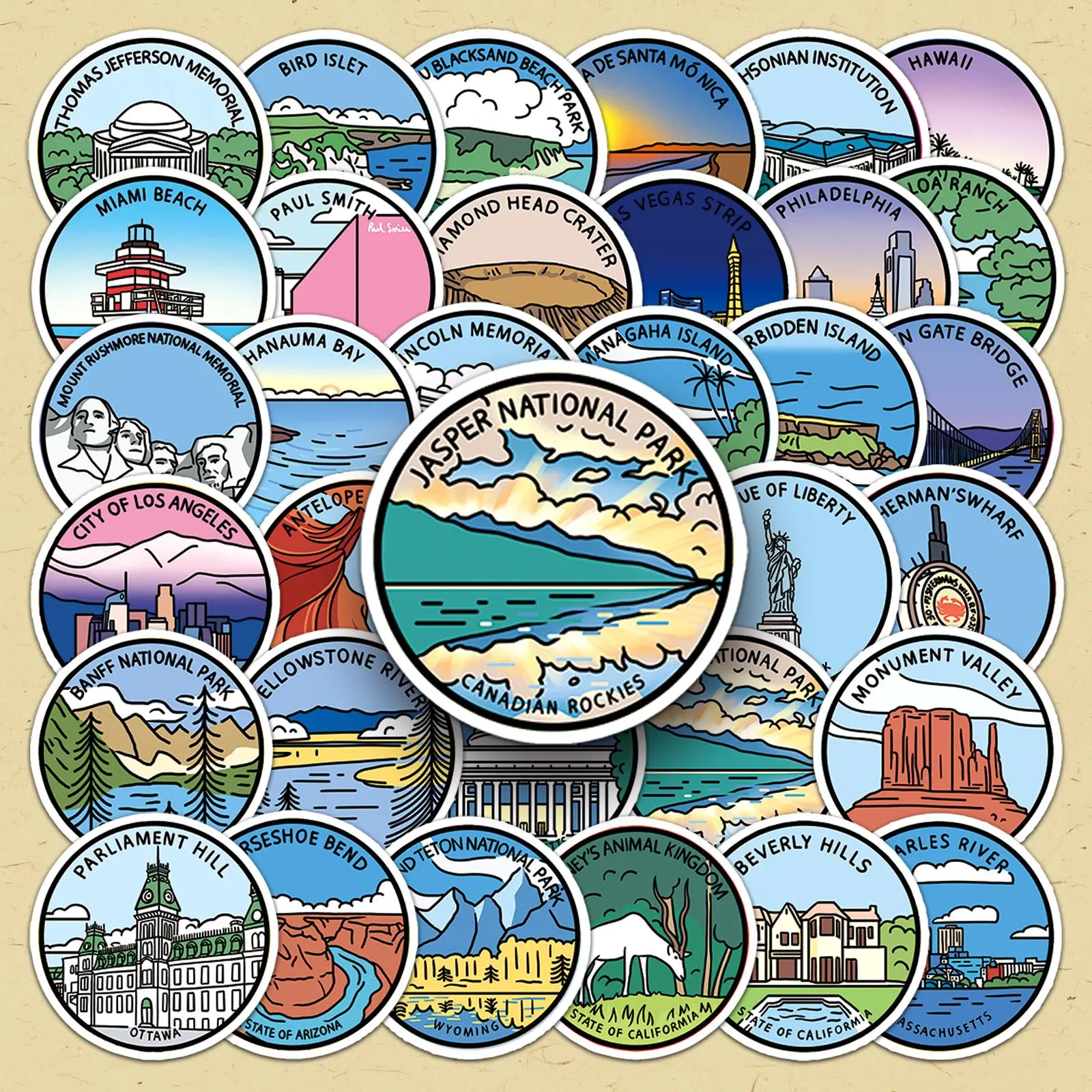 Landmark Travel Sticker, 50pcs/set Cartoon Scrapbooking & Stamping Sticker, DIY Decorative Sticker for Stationery & Computer & Water Bottle