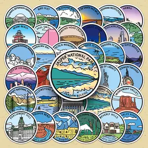 Landmark Travel Sticker, 50pcs/set Cartoon Scrapbooking & Stamping Sticker, DIY Decorative Sticker for Stationery & Computer & Water Bottle