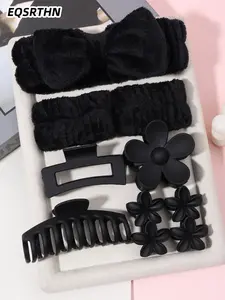 10pcs black frosted hair accessories set. Black hollow frosted keel, square, big flower, bauhinia, hair band and wrist band, a variety of styles to choose from, more texture, daily travel