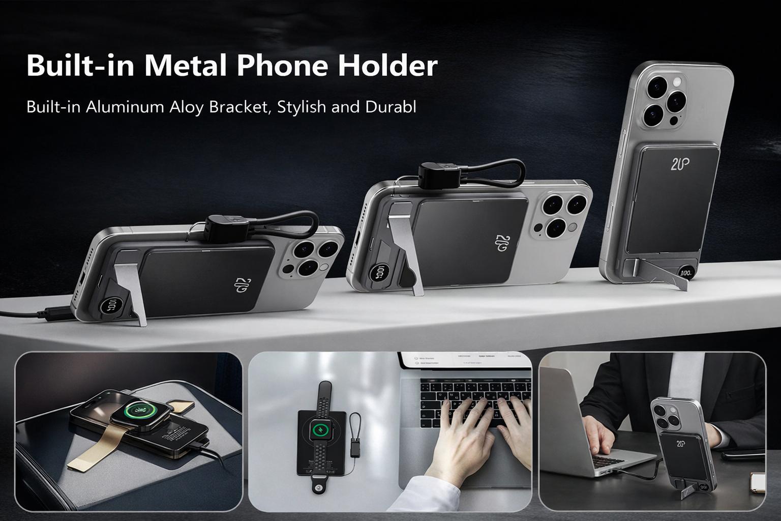 3 in 1 Magnetic Wireless Power Bank, Slim Magnetic Portable Charger with Foldable Stand & LED Display, PD 20W USB C Cable Magnetic Battery Pack for iPhone 17/Air/Pro/16/15/14/13 (5000mAh)